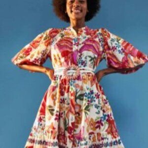 NWT Farm Rio White Spring Bananas Belted Mini Dress Size Small